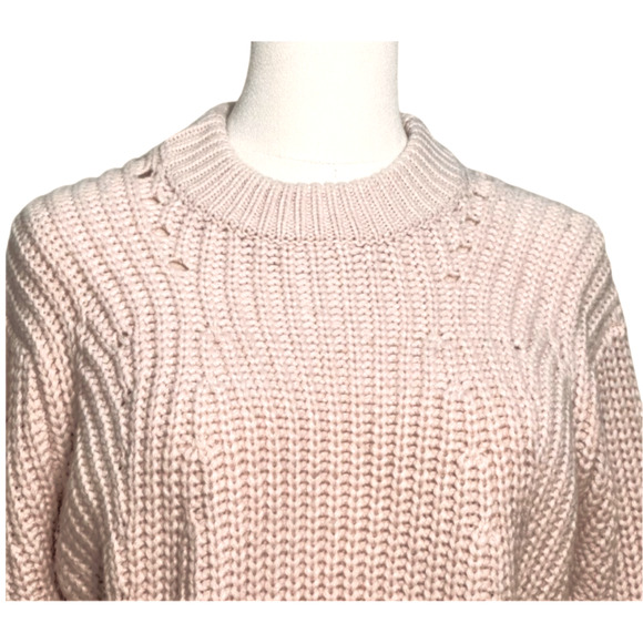 Topshop Pale Pink Peach Cropped Cable Knit Long Sleeve Sweater Medium - Picture 4 of 6